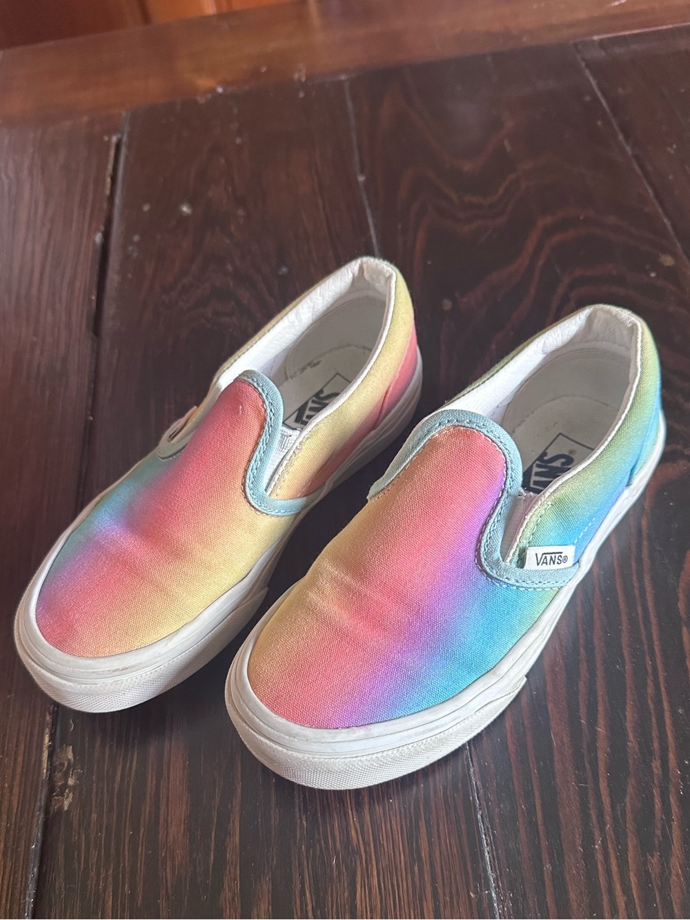 Vans Kids Slip-On Rainbow Ombre Canvas Sneakers - Pink, Yellow, Blue